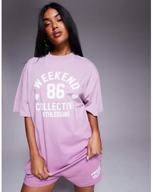 Weekend Collective co-ord t-shirt i ombrehjärta pufftryck i lila