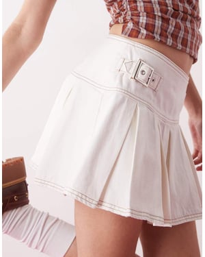 COLLUSION denim mini kilt skirt in ecru