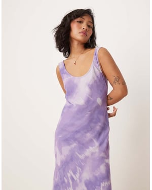 ASOS DESIGN Petite chiffon scoop neck midi slip dress in purple tie dye print