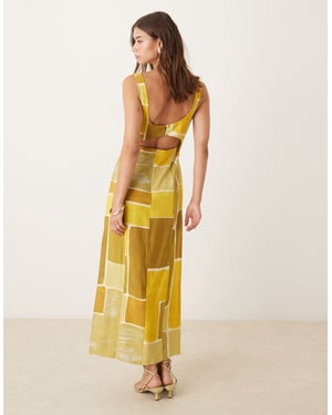 ASOS DESIGN strappy twist bust detail cut out midi dress in abstract square print