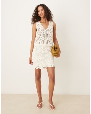 YAS premium floral crochet knitted waistcoat co-ord in cream