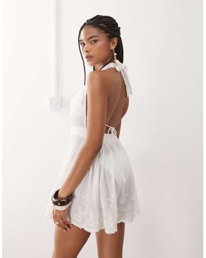 Miss Selfridge beach sheer embroidered playsuit in cream