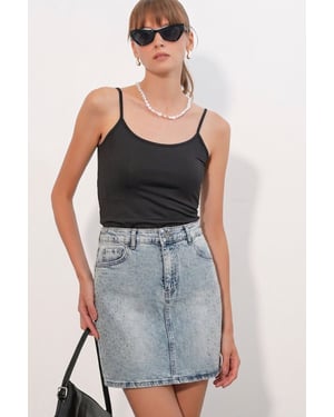 Hoge Taille Polkadot Denim Mini Rok