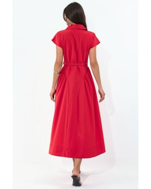 Belted Midi Dress with Shirt Collar