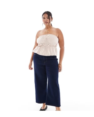 ONLY Curve hög midja vid ben jeans i mörkblå tvätt