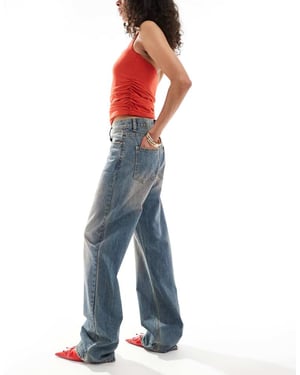 Dr Denim Echo regular fit straight leg in stray sky peach distressed wash
