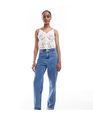 ASOS DESIGN Lång hög midja avslappnade momjeans i ren blå