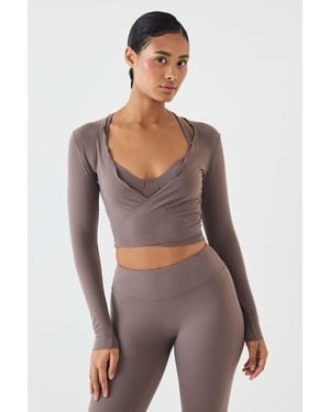 DSGN Studio Soft Luxe Lettuce Edge Wrap Long Sleeve Top