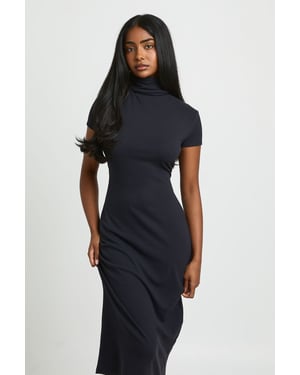 Basic Supersoft Roll Neck Cap Sleeve Midi Dress