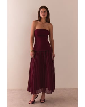 Bandeau Bodice Pleated Chiffon Midi Dress