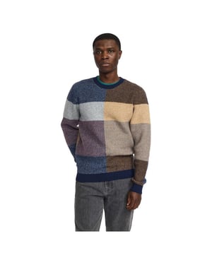Revolution Knit pull collor block blue & ocre