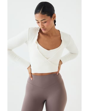 DSGN Studio Soft Luxe Lettuce Edge Wrap Long Sleeve Top