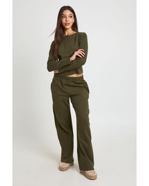 Cotton Button Through Crew Neck Top & Trouser Co Ord