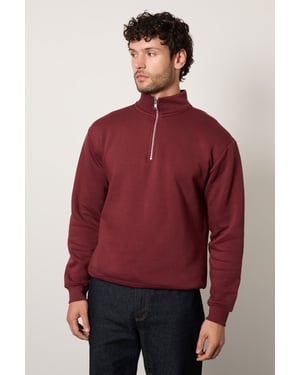 Burgundy Half Zip Jersey Sweatshirt