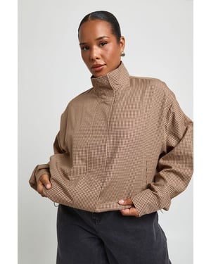 Plus Check Funnel Neck Zip Through Shirt