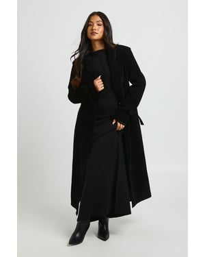 Petite Faux Suede Cinched Longline Coat