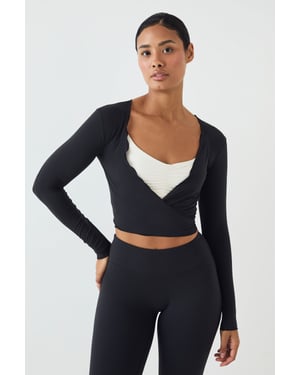 DSGN Studio Soft Luxe Lettuce Edge Wrap Long Sleeve Top