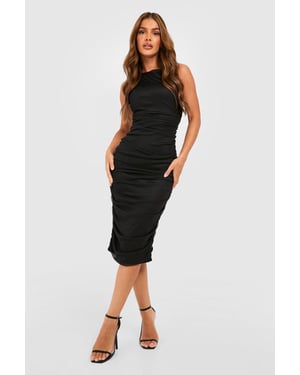 Ruched Mesh Sleeveless Midi Dress
