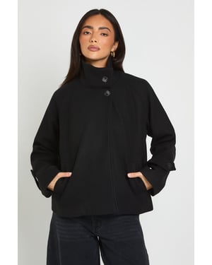 Funnel Neck Wool Look Jacket