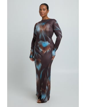 Plus Tonal Floral Long Sleeve Maxi Dress