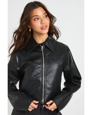 Cinched Waist Faux Leather Jacket