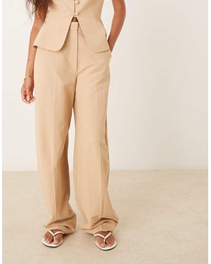 ASOS DESIGN linen blend tailored barrel leg trouser in neutral