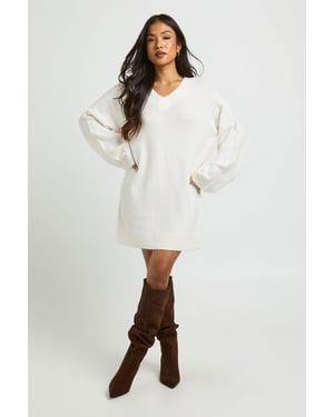 Petite Super Soft V Neck Knitted Mini Dress