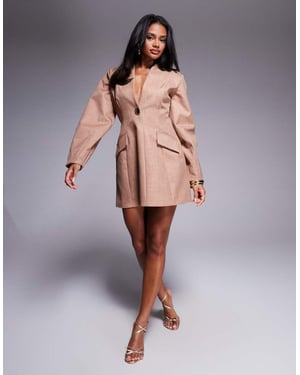 ASOS LUXE structured linen sculpted blazer dress in camel