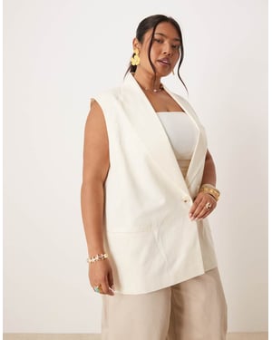 ASOS DESIGN Curve sleeveless multiway blazer with linen in ivory