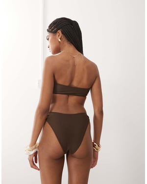 Miss Selfridge corsage bandeau bikini top in chocolate