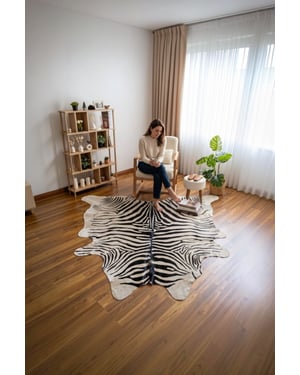 Natural Cow Real Leather Black White Zebra Print Cowhide Hairon Rug - Zebra