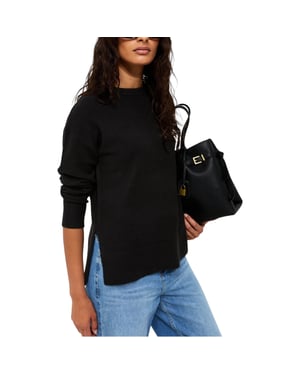 New Look Womens Side Slit Jumper Long Sleeve Sweatshirts Crew Neck Knitted Top