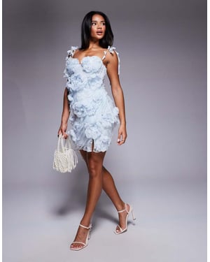 ASOS LUXE 3D blommor prydd spets mini klänning i ljusblå