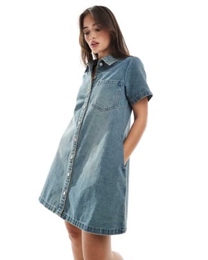 JJXX boxy denimskjortklänning i vintageblå