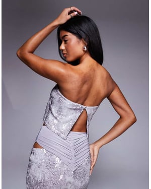 ASOS X THE SOURCED COLLECTION sequin bandeau co-ord top in grey