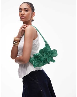 Topshop Sana stickad blommväska i grön