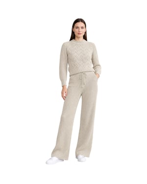 M&S Womens Kintted Loungewear Set Cable Knit Jumper Casual Wide Leg Trouser Set