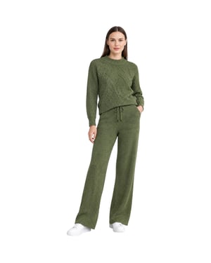 M&S Womens Kintted Loungewear Set Cable Knit Jumper Casual Wide Leg Trouser Set