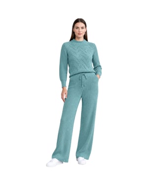 M&S Womens Kintted Loungewear Set Cable Knit Jumper Casual Wide Leg Trouser Set