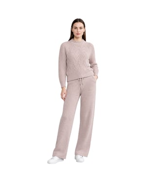 M&S Womens Kintted Loungewear Set Cable Knit Jumper Casual Wide Leg Trouser Set