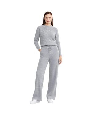 M&S Womens Kintted Loungewear Set Cable Knit Jumper Casual Wide Leg Trouser Set