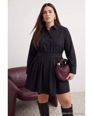 Trendyol Curve Dames Zwart Effen Kort / Mini Lang Blousejurk Grote maten Jurk