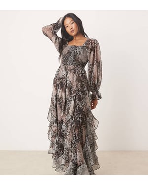 Miss Selfridge Petite ruffle hem maxi dress in animal print