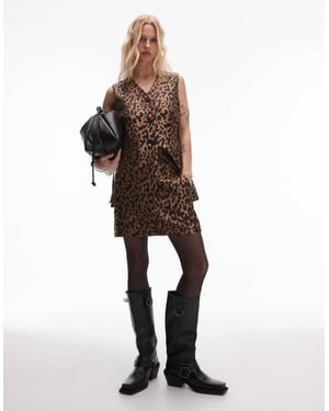 Topshop jacquard leopard pelmet mini skirt in bronze/gold