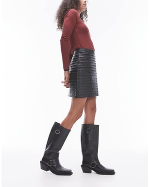 Topshop Faux leather horizontal pintuck mini skirt in black