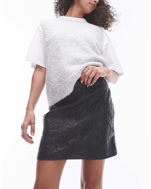Topshop faux leather crinkle mini skirt in black