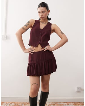 COLLUSION tailored bubble mini skirt co-ord in wine