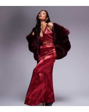 Never Fully Dressed Petite Mimi lace cut-out slip midaxi dress in oxblood