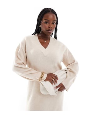 ASOS DESIGN Curve knitted v neck midaxi dress in oatmeal