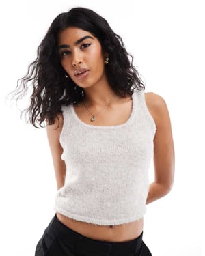 Pieces knitted tank top co-ord in dove grey